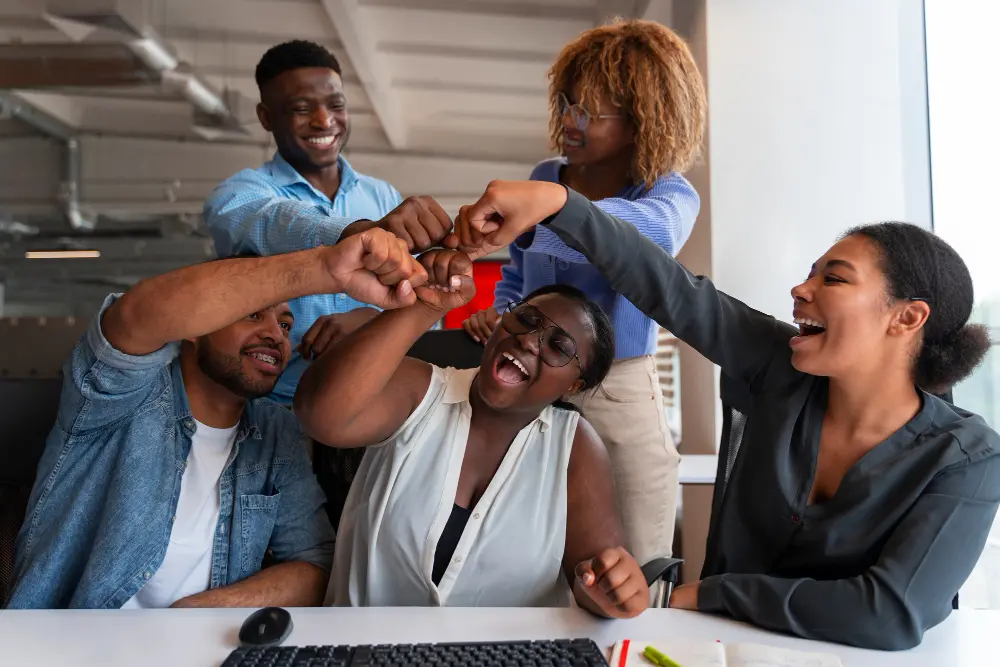Black professionals participating in a corporate wellness workshop